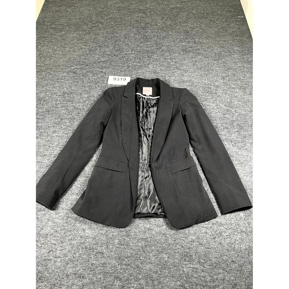 Candies Blazer Jacket Womens XS Black Open Front Notch Lapel Formal Business